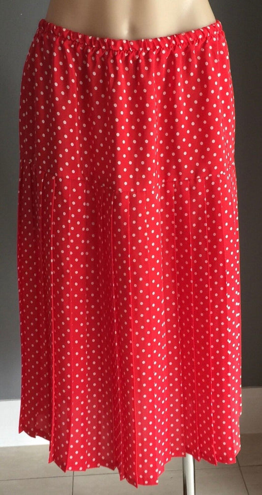 Vintage Skirt Pleat Red & White Polka Dot Elastic Waist Ladies Size 16