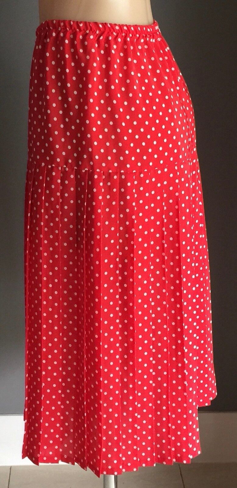 Vintage Skirt Pleat Red & White Polka Dot Elastic Waist Ladies Size 16