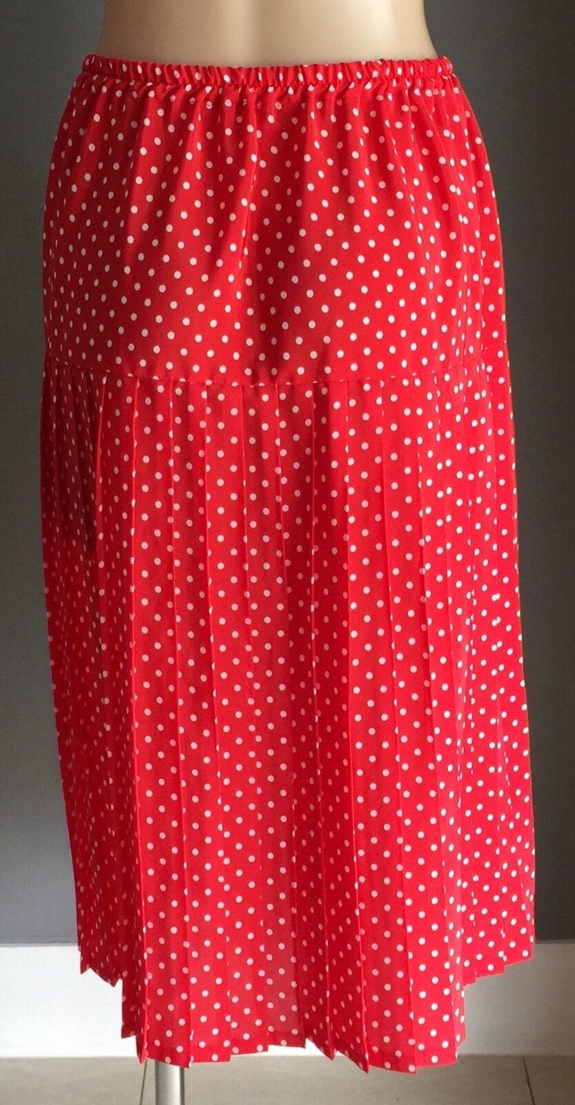 Vintage Skirt Pleat Red & White Polka Dot Elastic Waist Ladies Size 16