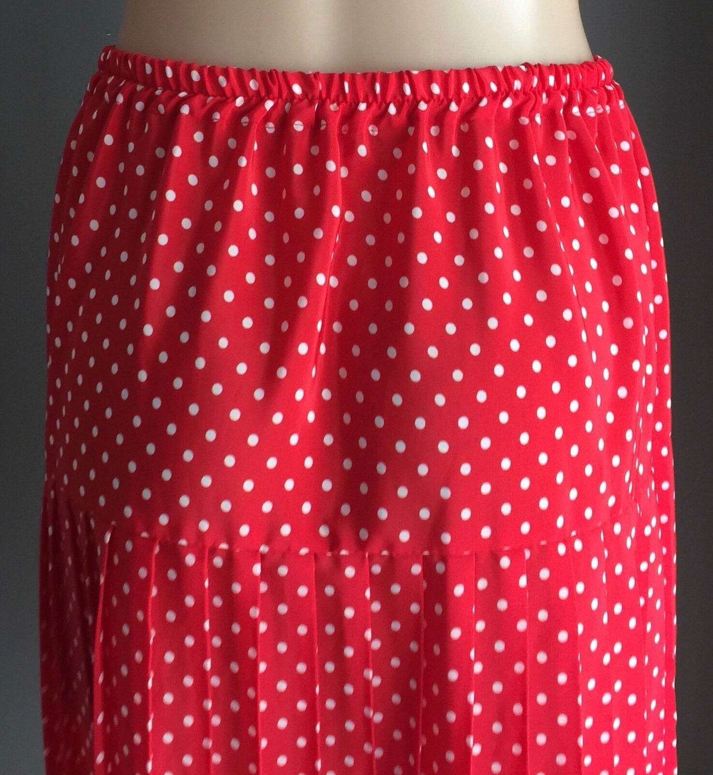 Vintage Skirt Pleat Red & White Polka Dot Elastic Waist Ladies Size 16