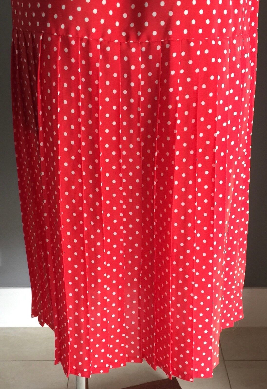Vintage Skirt Pleat Red & White Polka Dot Elastic Waist Ladies Size 16