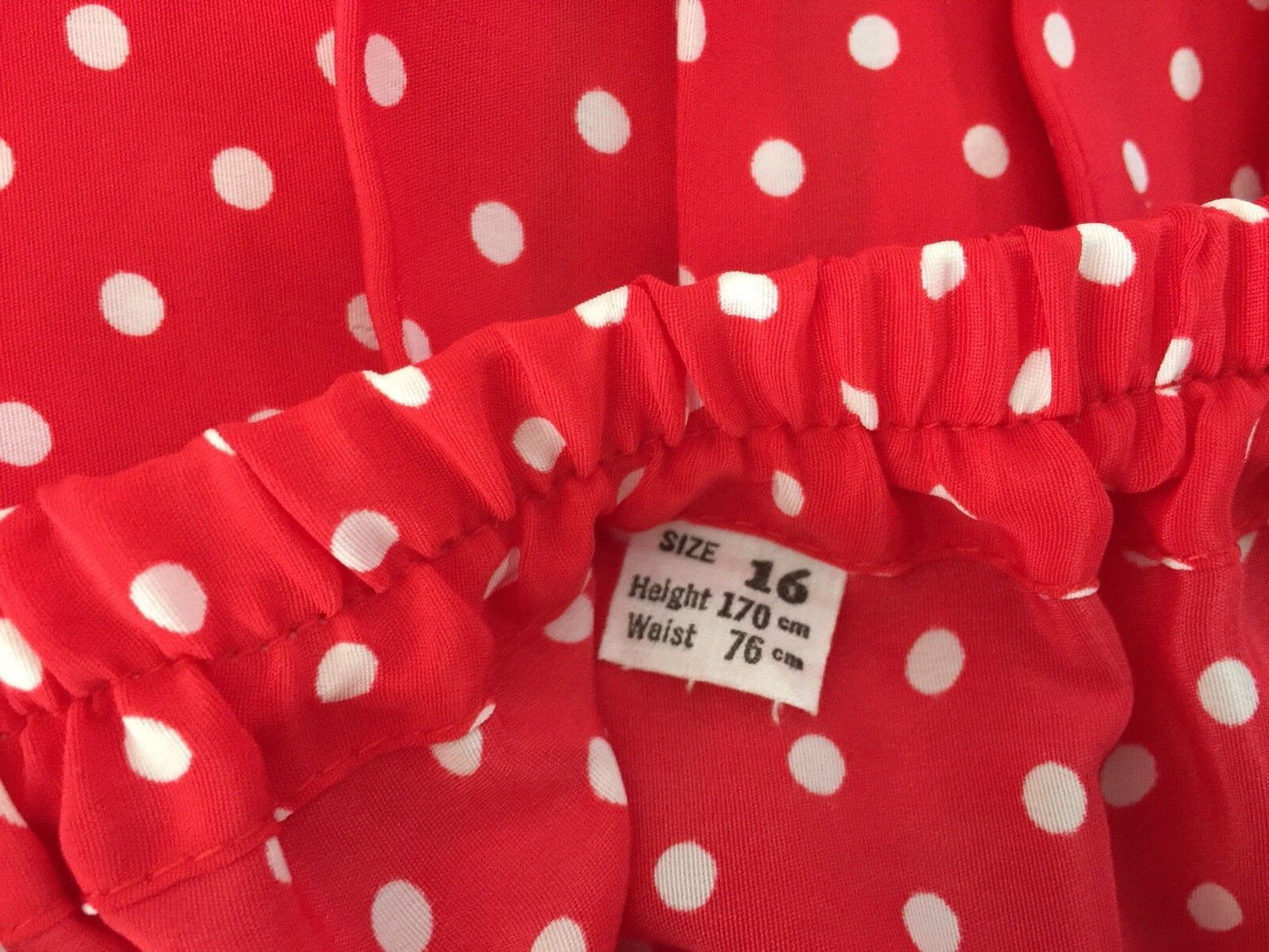 Vintage Skirt Pleat Red & White Polka Dot Elastic Waist Ladies Size 16