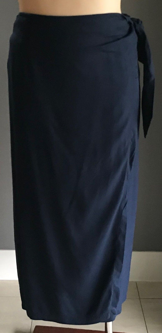 JAKK by JILL FITZSIMON Wrap Skirt Navy Blue Linen Look Sarong Size 16 Vintage