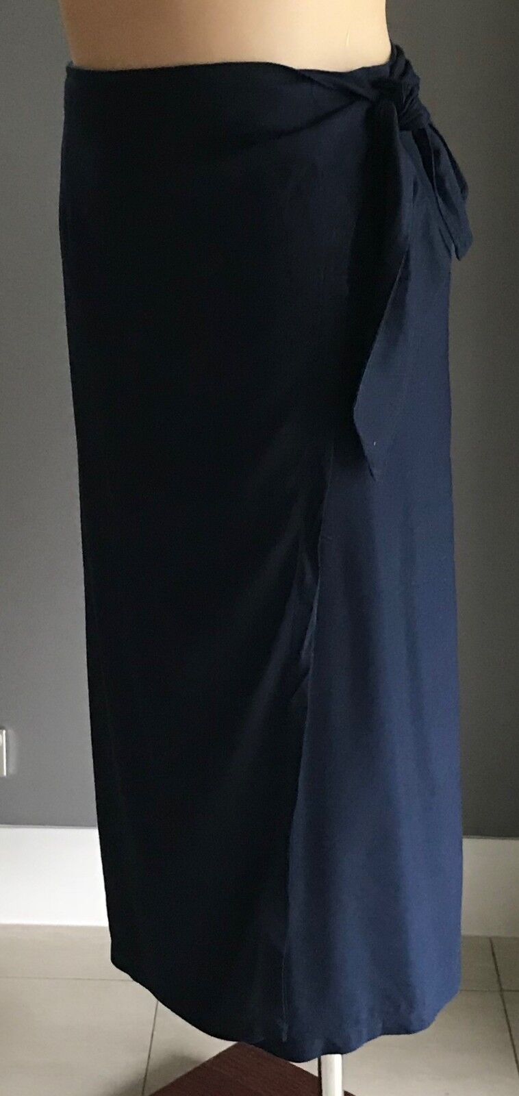 JAKK by JILL FITZSIMON Wrap Skirt Navy Blue Linen Look Sarong Size 16 Vintage