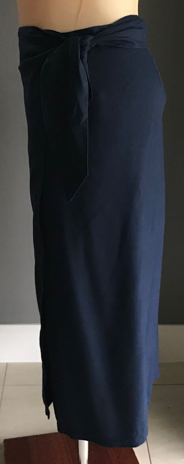JAKK by JILL FITZSIMON Wrap Skirt Navy Blue Linen Look Sarong Size 16 Vintage