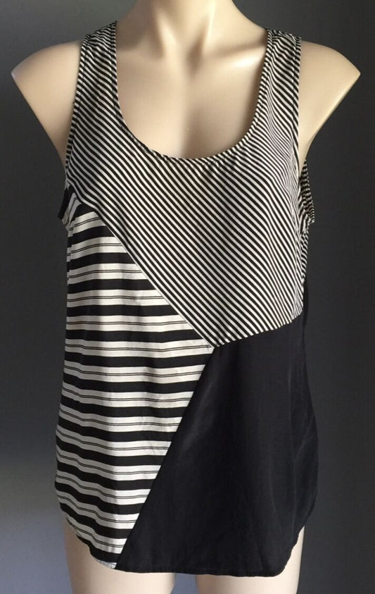 SABA Silk Tank Top Black & Grey Stripe Sleeveless Blouse Ladies Size 12 M NEW