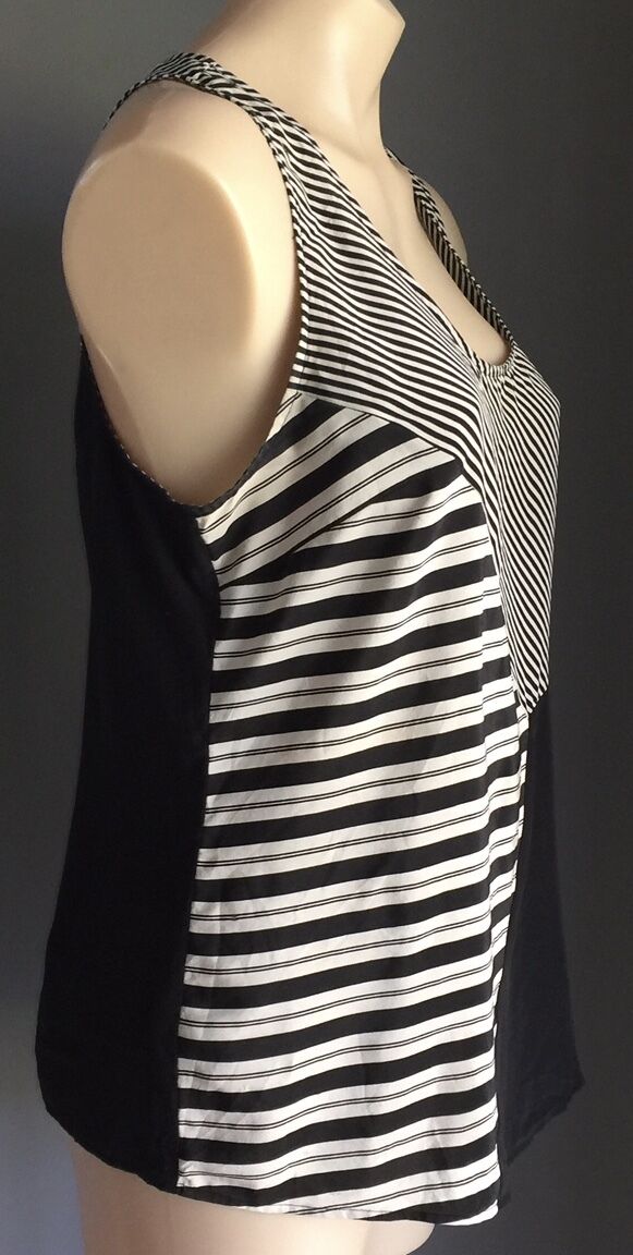 SABA Silk Tank Top Black & Grey Stripe Sleeveless Blouse Ladies Size 12 M NEW