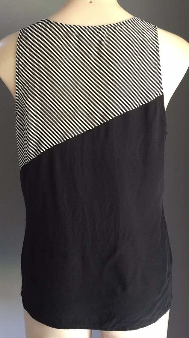 SABA Silk Tank Top Black & Grey Stripe Sleeveless Blouse Ladies Size 12 M NEW