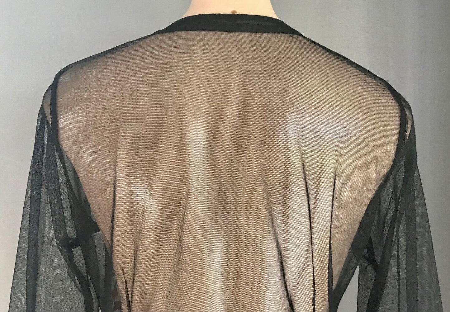 SHEER BLOUSE Embroidered Top Black Mesh Net Colourful Floral Size 12 NEW
