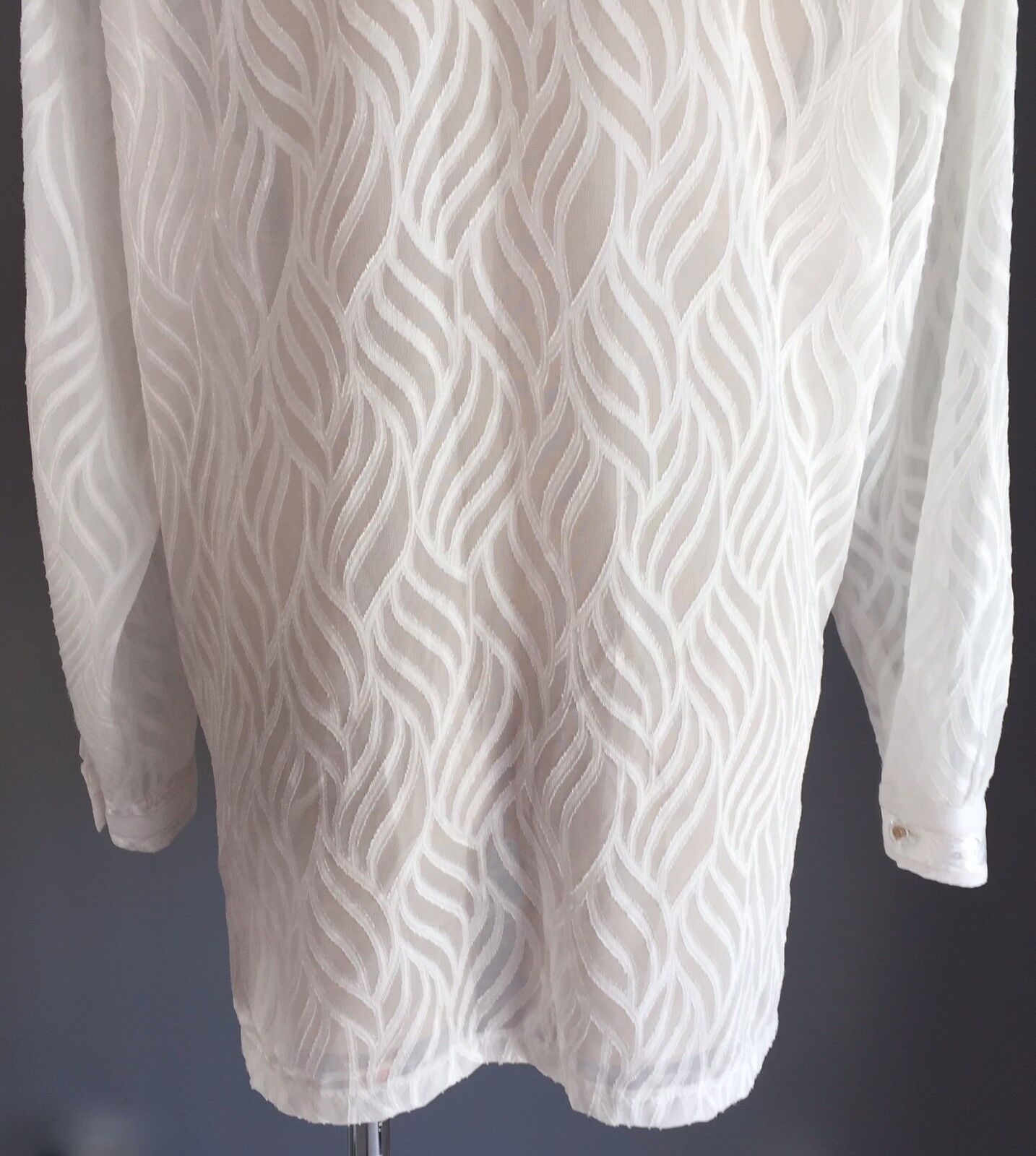 PRIVATE COLLECTION Blouse White Gold Thread Ribbon Lace Romantic Shirt Top Sz 12