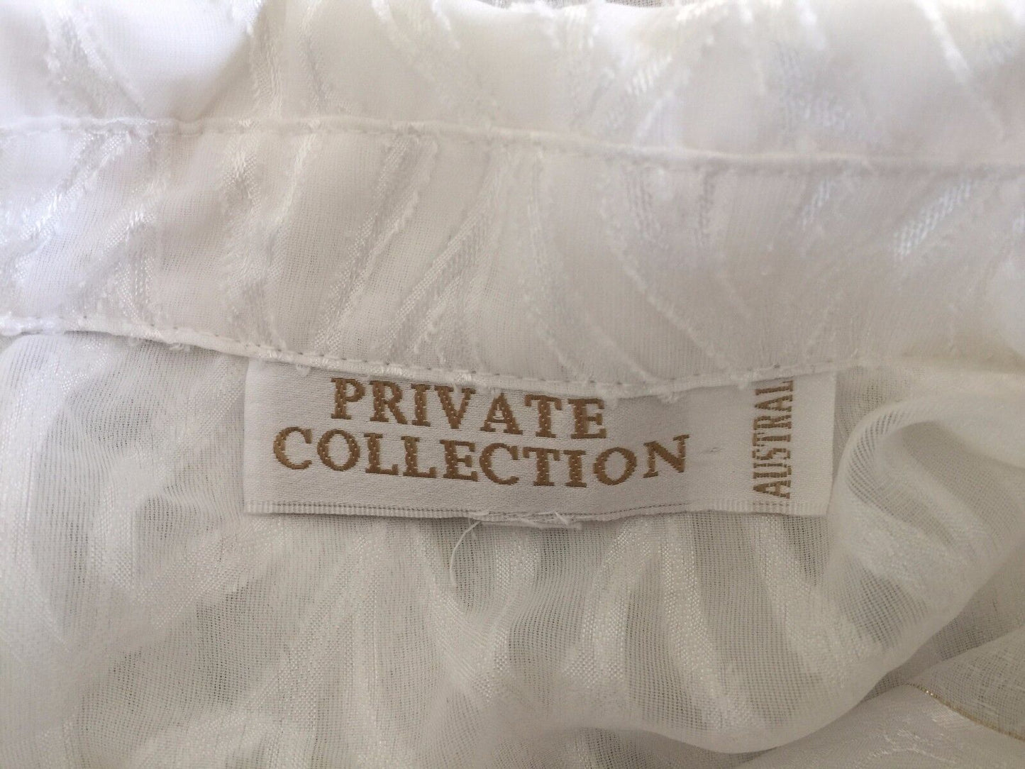 PRIVATE COLLECTION Blouse White Gold Thread Ribbon Lace Romantic Shirt Top Sz 12