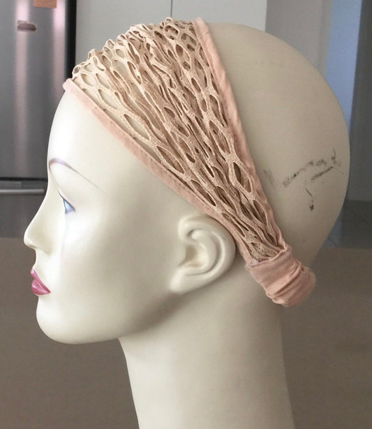 HEADBAND Beige Net Elastic Stretch Fit 60cm Head (1) Hair Band Retro Gem NEW