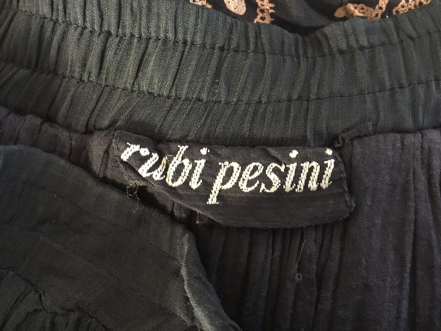 RUBI PESINI Maxi Skirt Black & Tan Print Pleat Peasant Boho Hippie Size 10 NEW