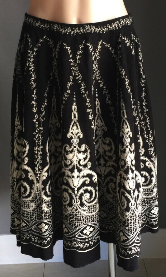 NIAMA WOMAN Short Skirt Black Cream Silver Print Micro Corduroy Size S 10 Italy