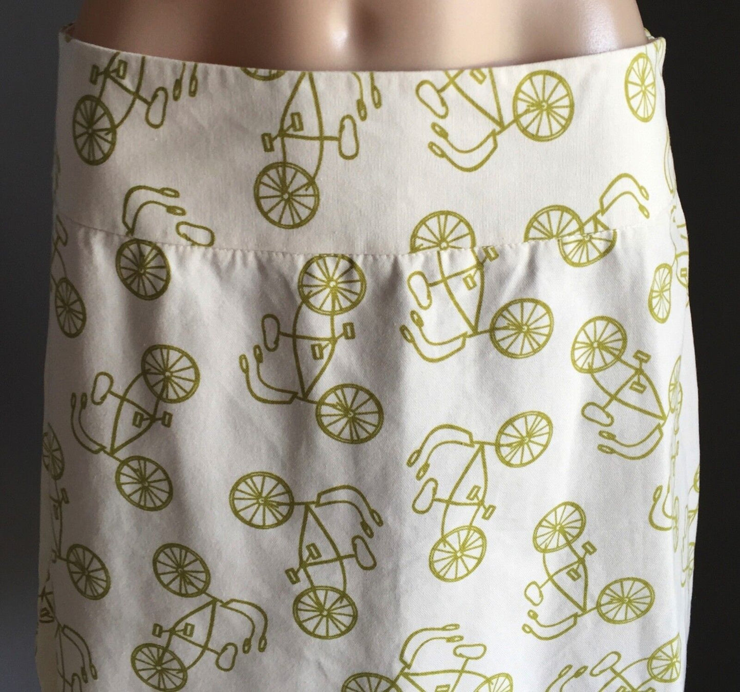 MARCIE MAI Lime & White Bicycle Print A-Line Skirt Size 10 Aust Designer NEW