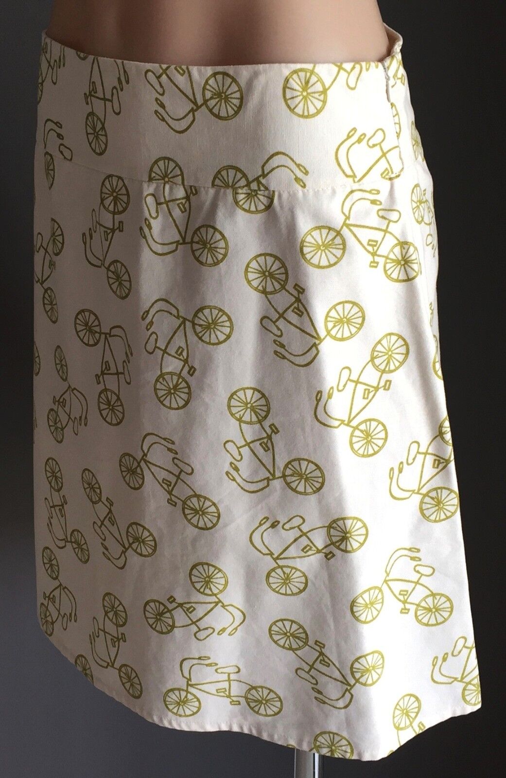 MARCIE MAI Lime & White Bicycle Print A-Line Skirt Size 10 Aust Designer NEW