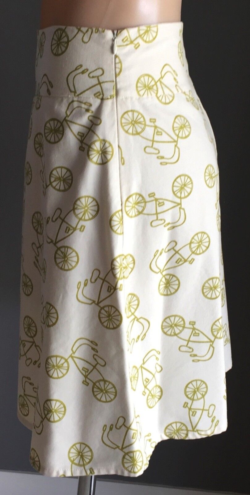 MARCIE MAI Lime & White Bicycle Print A-Line Skirt Size 10 Aust Designer NEW