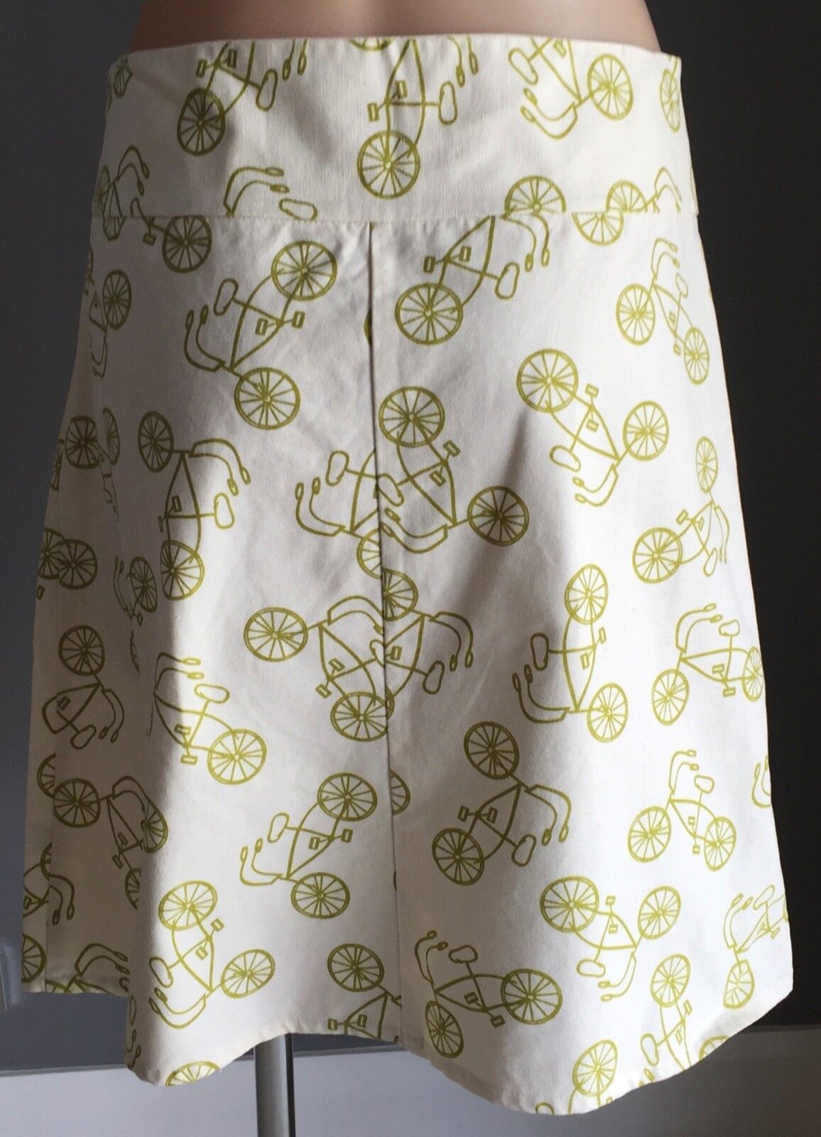 MARCIE MAI Lime & White Bicycle Print A-Line Skirt Size 10 Aust Designer NEW