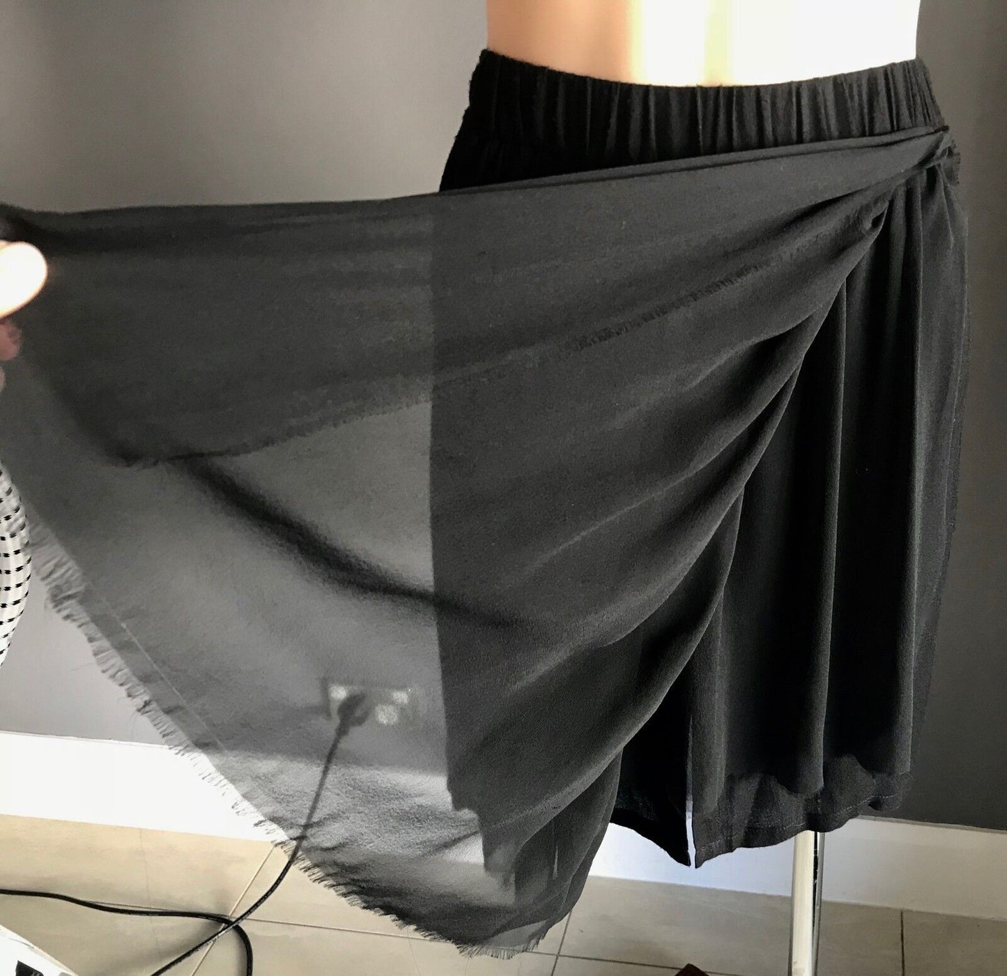 RAQUEL ALLEGRA Skirt Black Silk Overlay Elastic Waist Size EU 2 AU 10