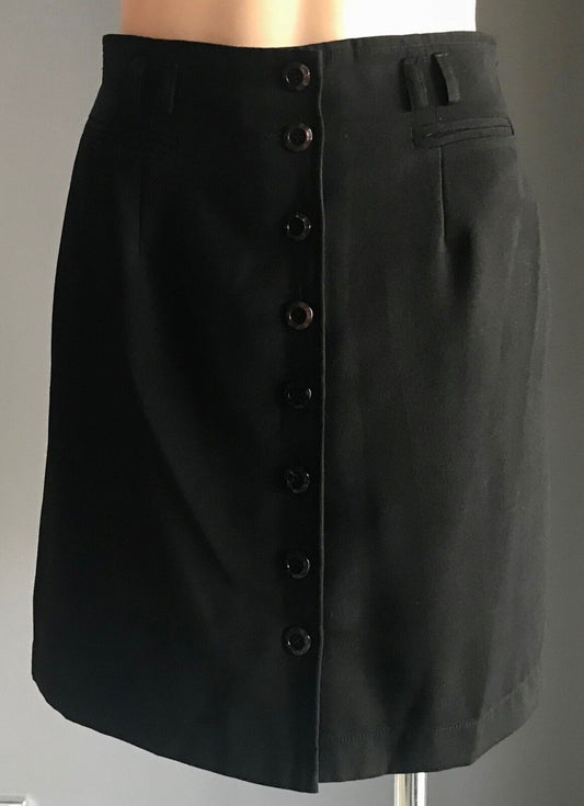 A LAI Skirt Black A-line Button Front Ladies Size M 10 Vintage