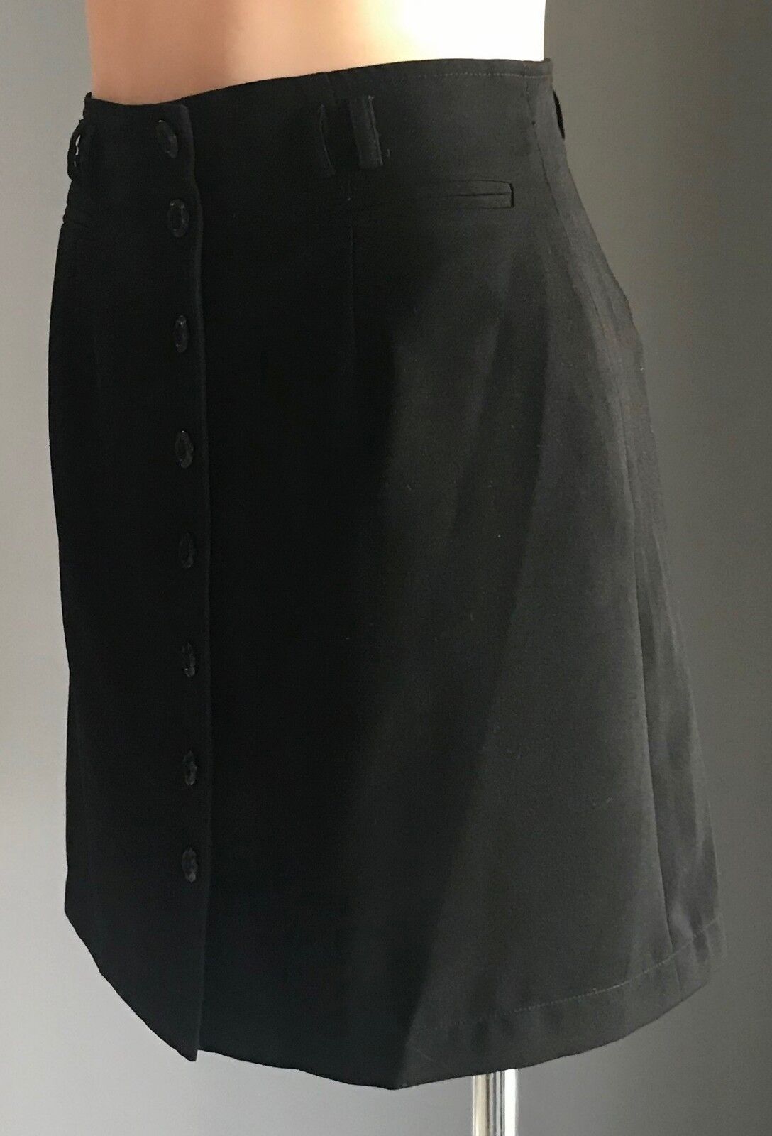 A LAI Skirt Black A-line Button Front Ladies Size M 10 Vintage