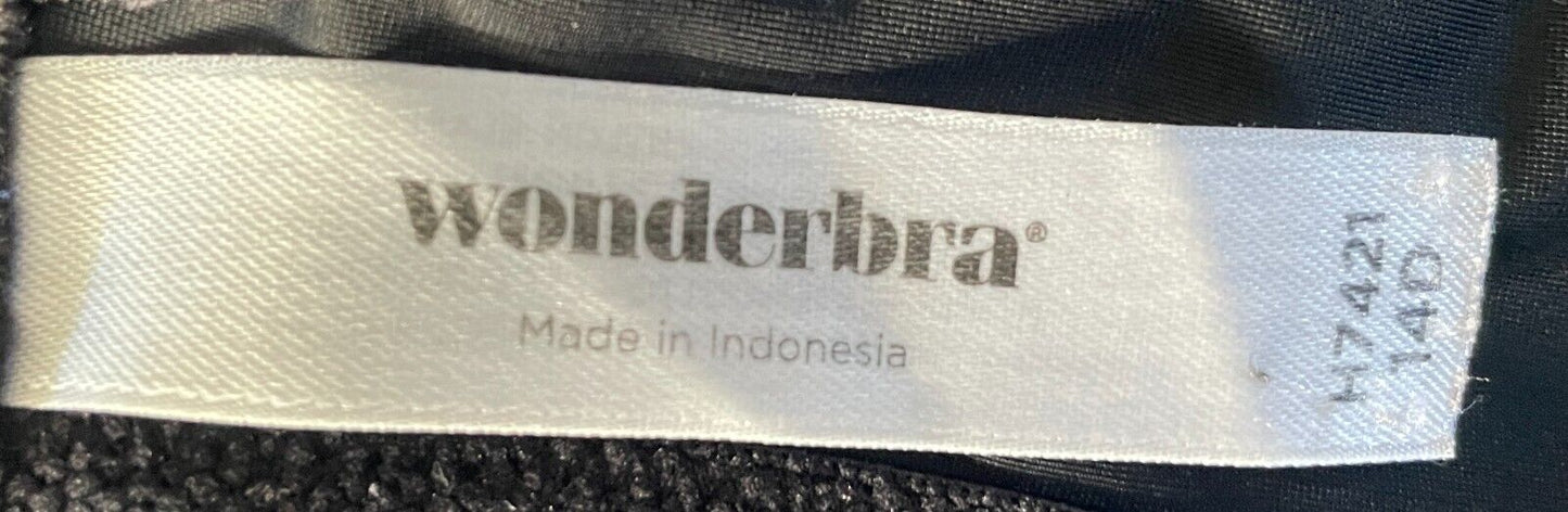 WONDERBRA Push Up Bra Black and White Lace Trim Size 14D Adjustable H7421