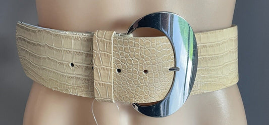 WHITE HOUSE BLACK MARKET Beige Snake Print PU/Pleather Belt Size L 6.5cm Wide