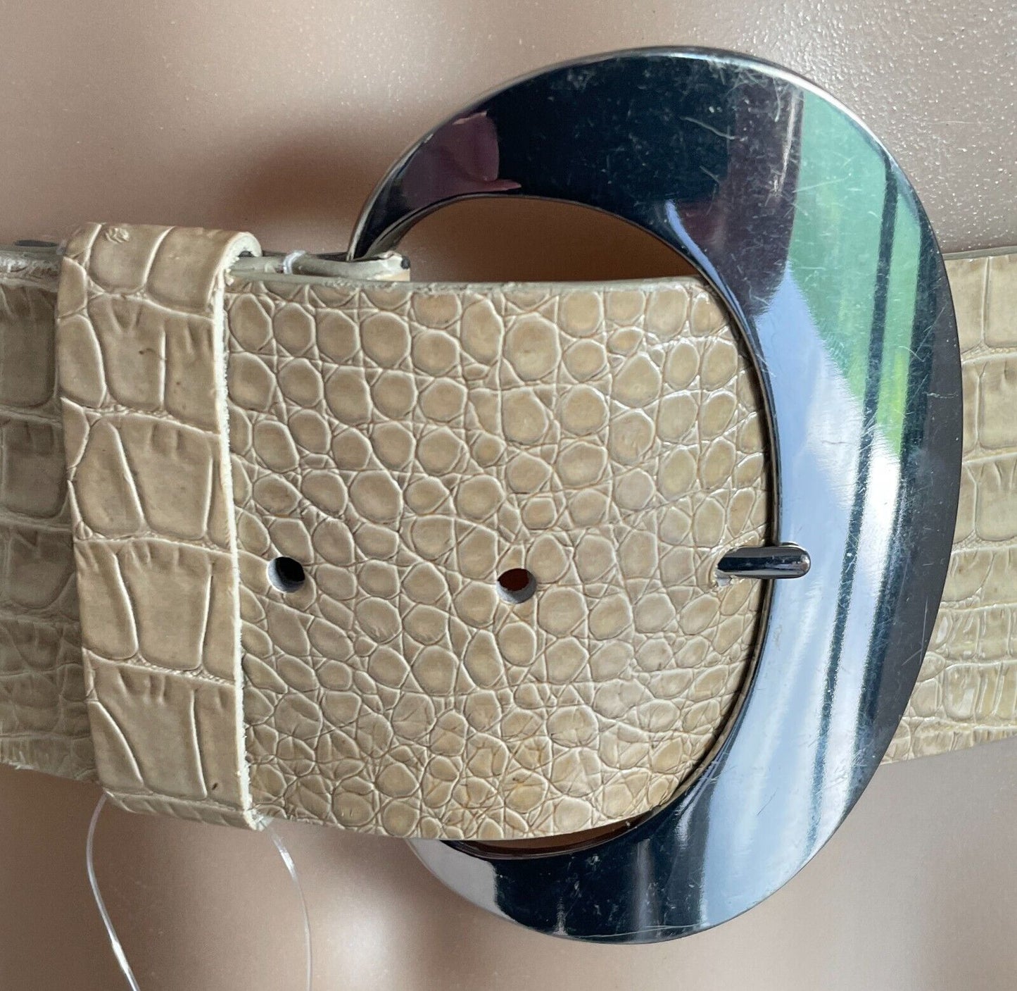 WHITE HOUSE BLACK MARKET Beige Snake Print PU/Pleather Belt Size L 6.5cm Wide