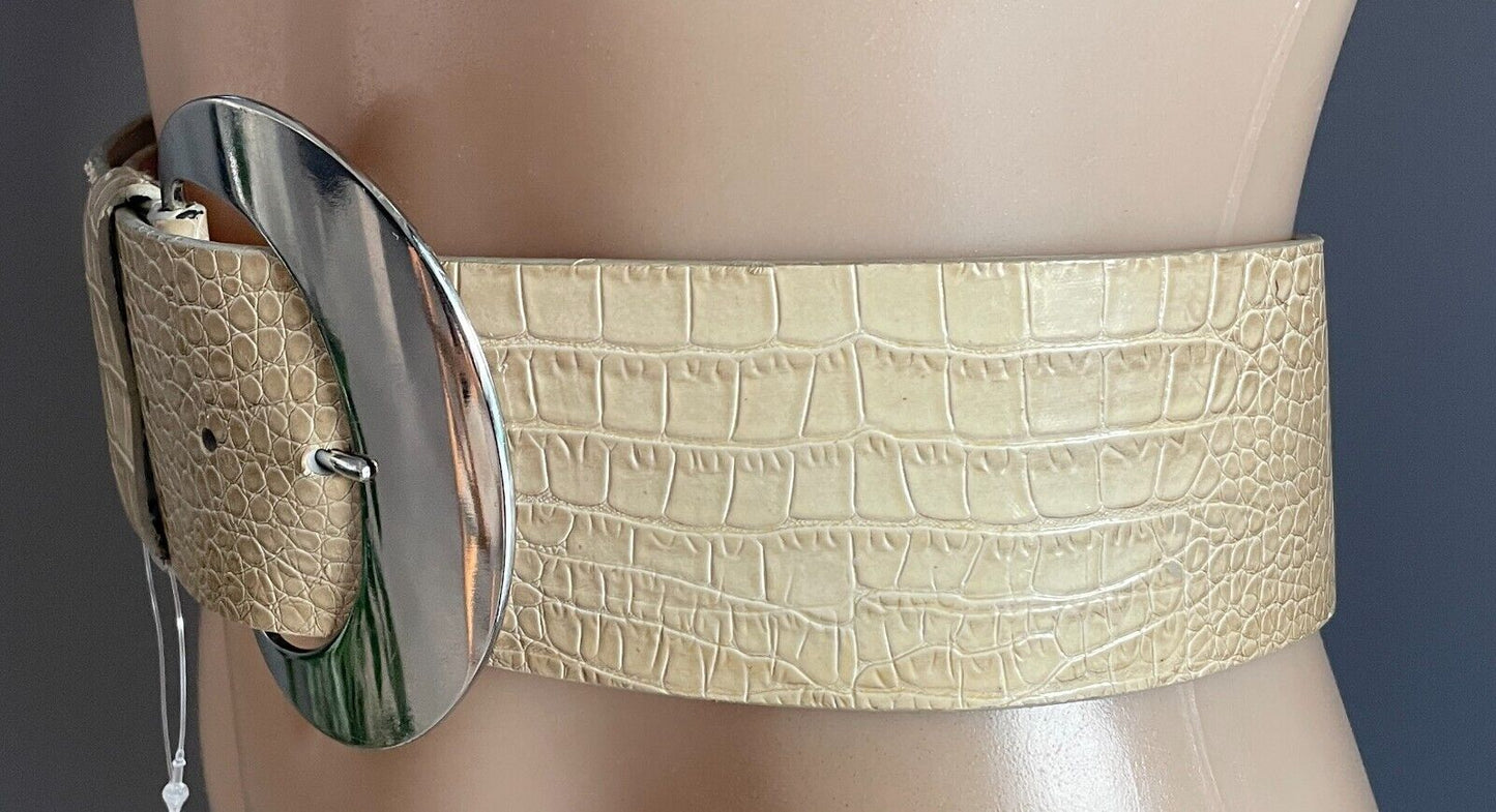 WHITE HOUSE BLACK MARKET Beige Snake Print PU/Pleather Belt Size L 6.5cm Wide