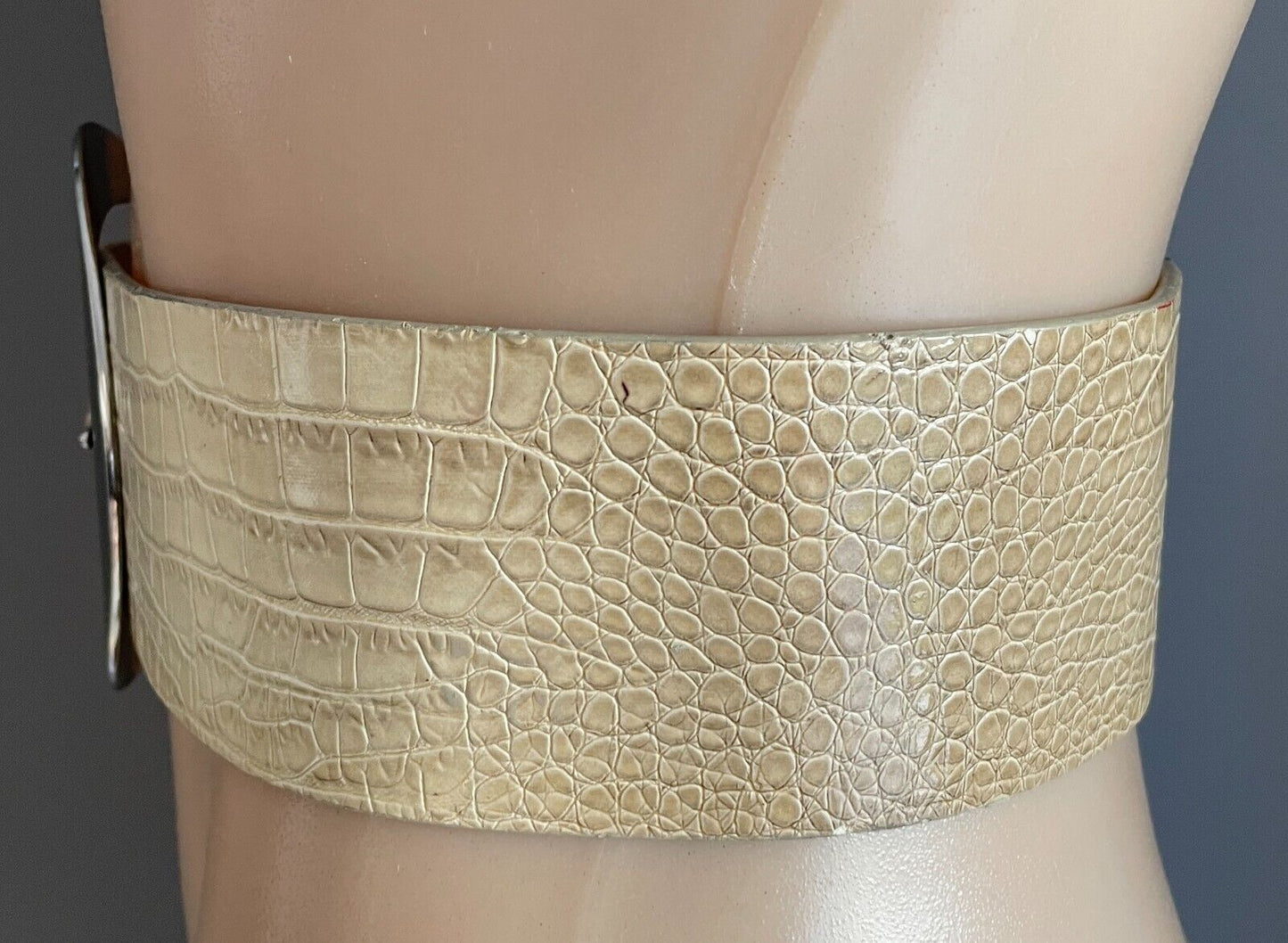 WHITE HOUSE BLACK MARKET Beige Snake Print PU/Pleather Belt Size L 6.5cm Wide