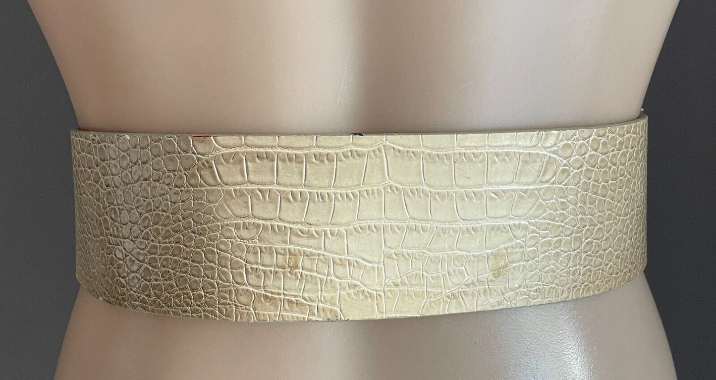 WHITE HOUSE BLACK MARKET Beige Snake Print PU/Pleather Belt Size L 6.5cm Wide