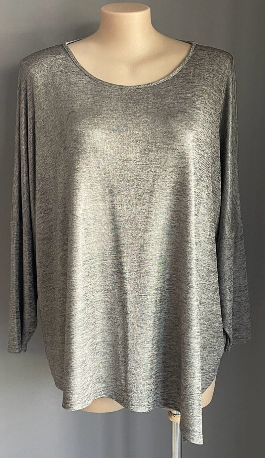 POSTIE "Slinky" Top 3/4 Sleeve Black Grey Marl Fabric Asymmetric Hem Plus Sze 28
