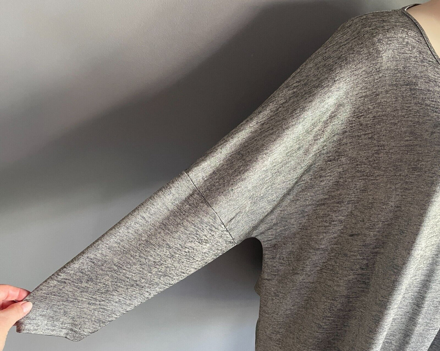 POSTIE "Slinky" Top 3/4 Sleeve Black Grey Marl Fabric Asymmetric Hem Plus Sze 28