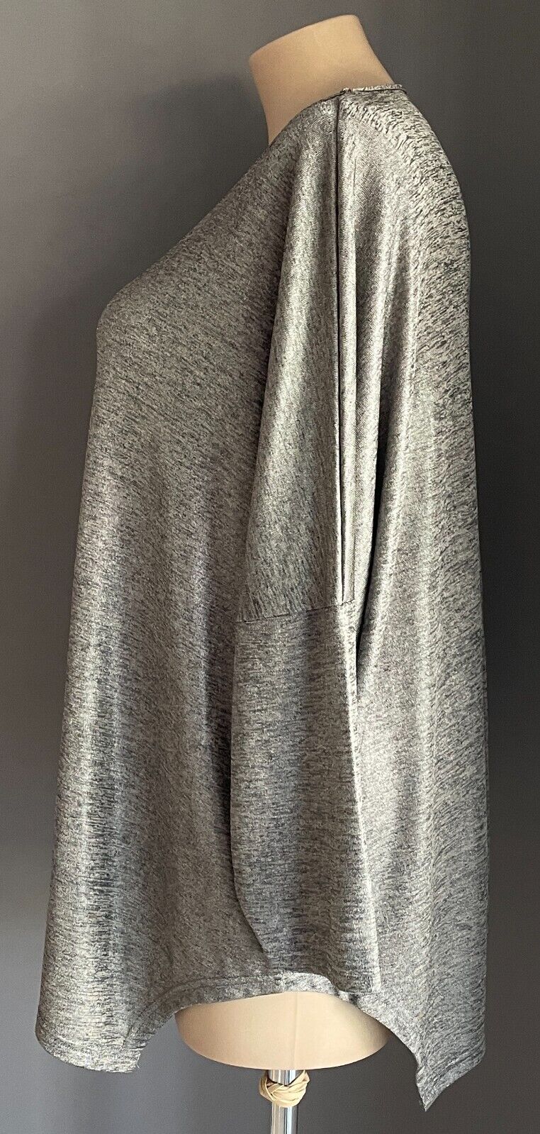 POSTIE "Slinky" Top 3/4 Sleeve Black Grey Marl Fabric Asymmetric Hem Plus Sze 28