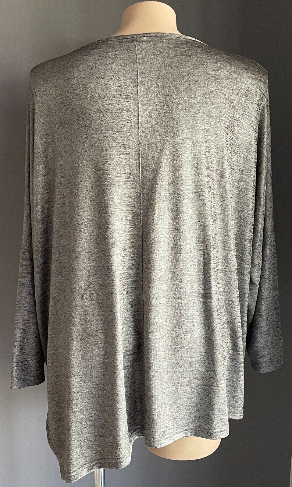 POSTIE "Slinky" Top 3/4 Sleeve Black Grey Marl Fabric Asymmetric Hem Plus Sze 28