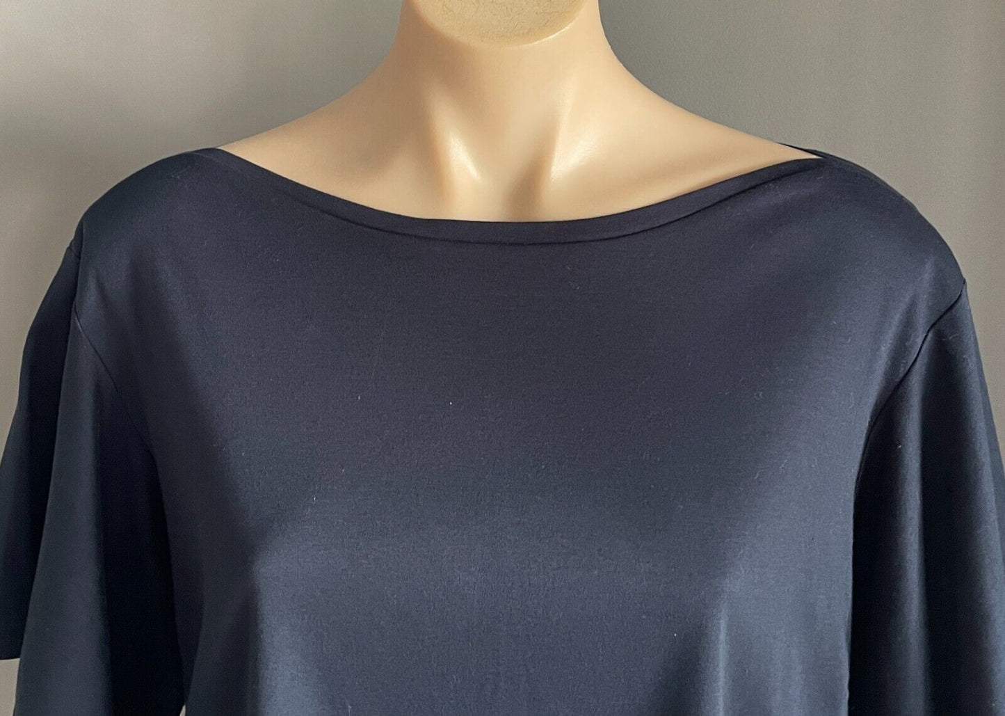 Navy Top Boat Neck Short Flounce Sleeve Size 16 Good Quality Stretch Fabric