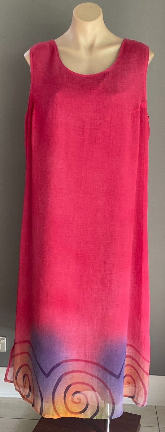 Maxi Dress BLACK PLUM Cerise A-Line Sleeveless Ombre Print Side Slit Hem Size XL