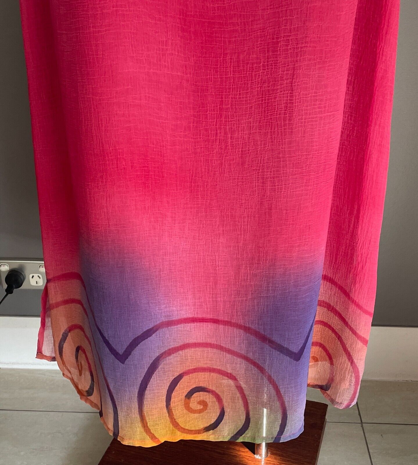 Maxi Dress BLACK PLUM Cerise A-Line Sleeveless Ombre Print Side Slit Hem Size XL