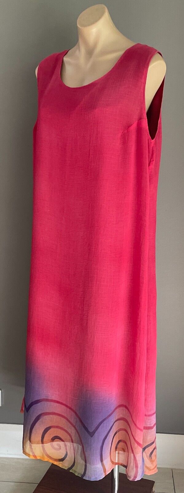 Maxi Dress BLACK PLUM Cerise A-Line Sleeveless Ombre Print Side Slit Hem Size XL