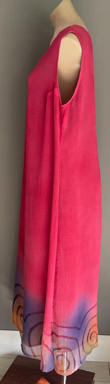 Maxi Dress BLACK PLUM Cerise A-Line Sleeveless Ombre Print Side Slit Hem Size XL