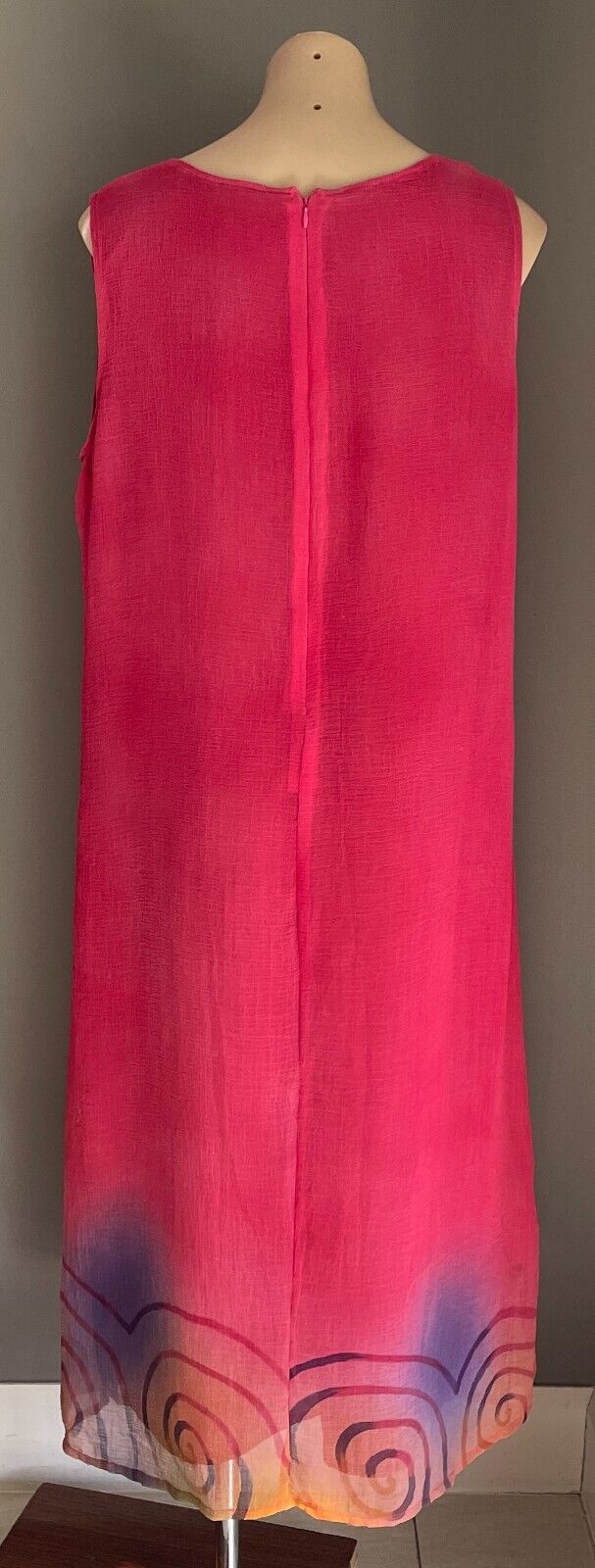 Maxi Dress BLACK PLUM Cerise A-Line Sleeveless Ombre Print Side Slit Hem Size XL