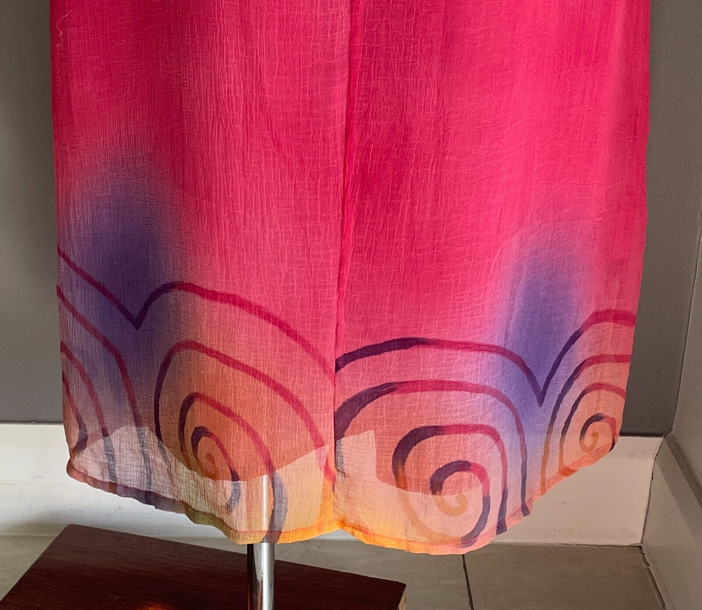 Maxi Dress BLACK PLUM Cerise A-Line Sleeveless Ombre Print Side Slit Hem Size XL