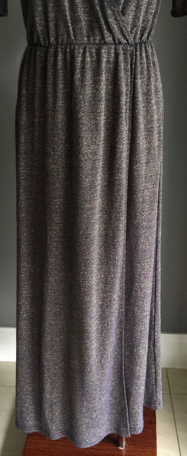 ZALORA PREMIUM Maxi Dress Navy & Gold Thread Elastic Waist Gown Size S  10