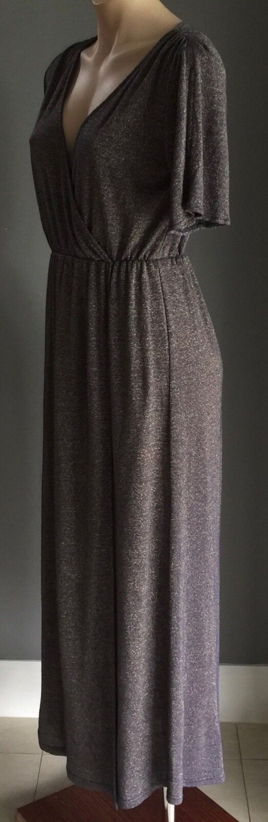 ZALORA PREMIUM Maxi Dress Navy & Gold Thread Elastic Waist Gown Size S  10