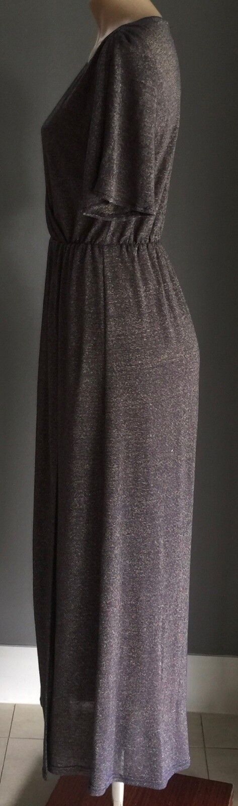 ZALORA PREMIUM Maxi Dress Navy & Gold Thread Elastic Waist Gown Size S  10