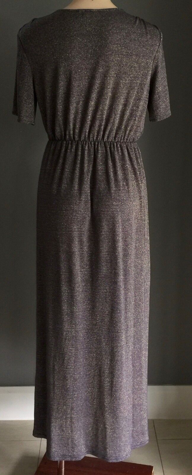 ZALORA PREMIUM Maxi Dress Navy & Gold Thread Elastic Waist Gown Size S  10