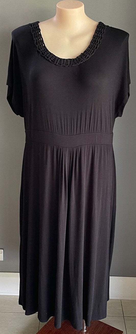BELLE CURVE Maxi Dress Black Shift Woven Neck Detail Stretch Fabric Plus Size 20