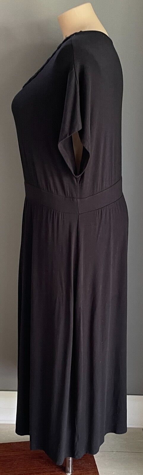 BELLE CURVE Maxi Dress Black Shift Woven Neck Detail Stretch Fabric Plus Size 20