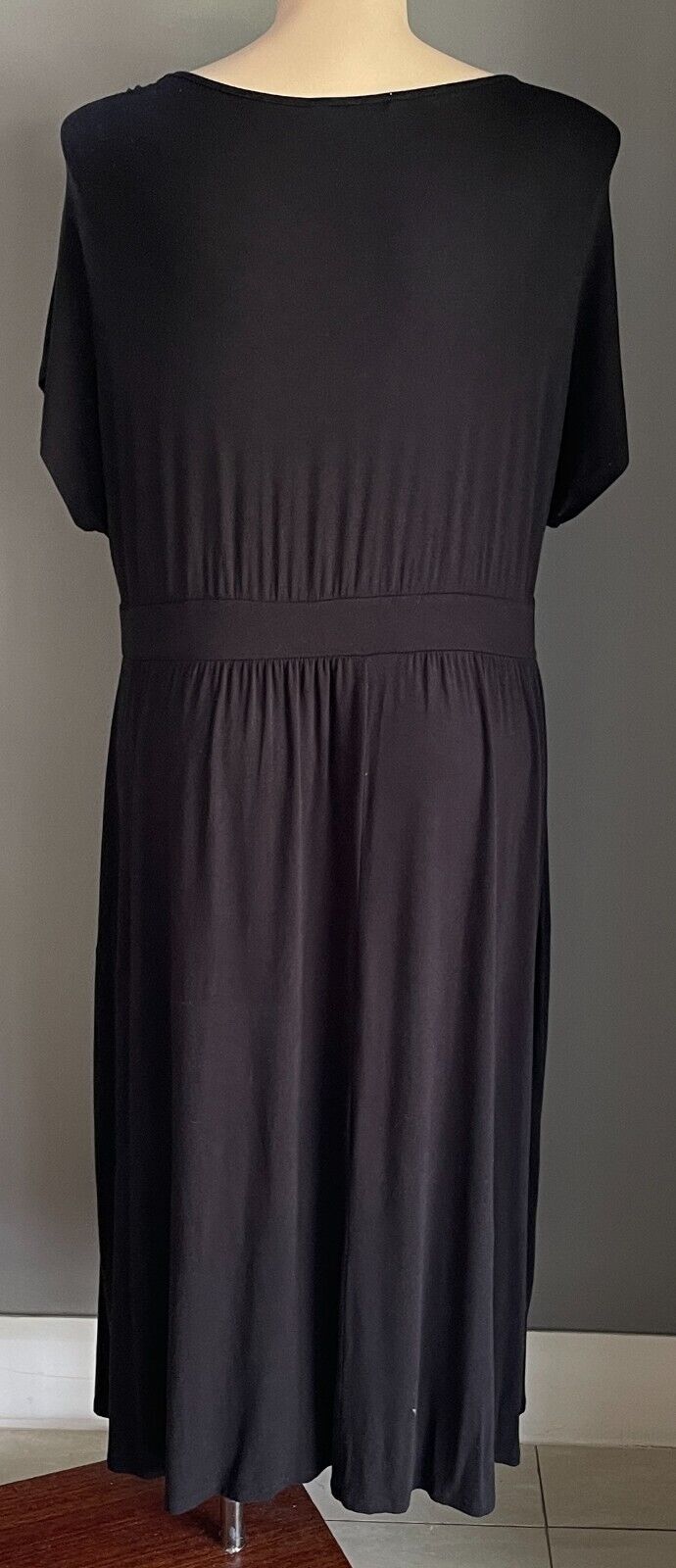 BELLE CURVE Maxi Dress Black Shift Woven Neck Detail Stretch Fabric Plus Size 20