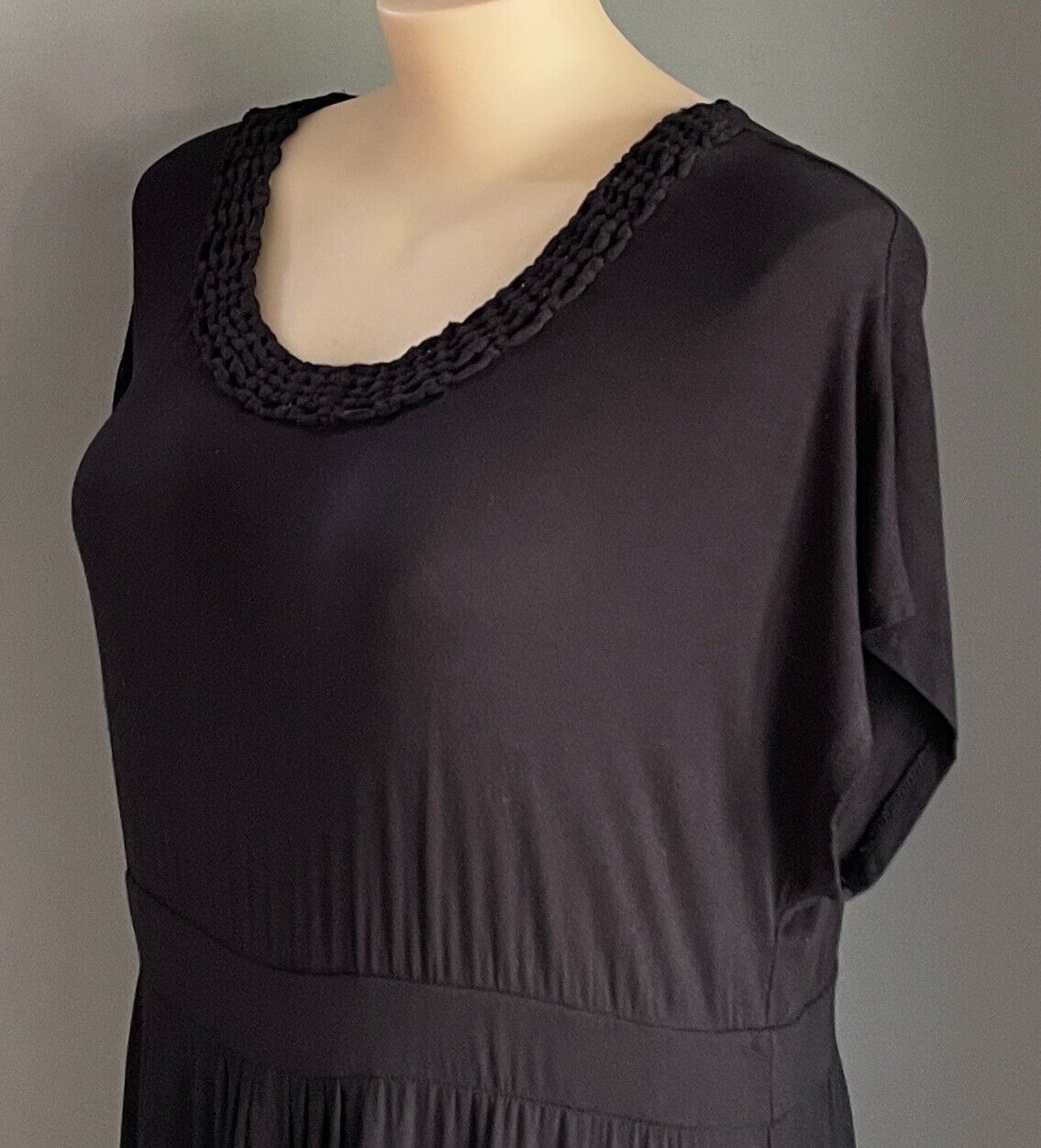 BELLE CURVE Maxi Dress Black Shift Woven Neck Detail Stretch Fabric Plus Size 20